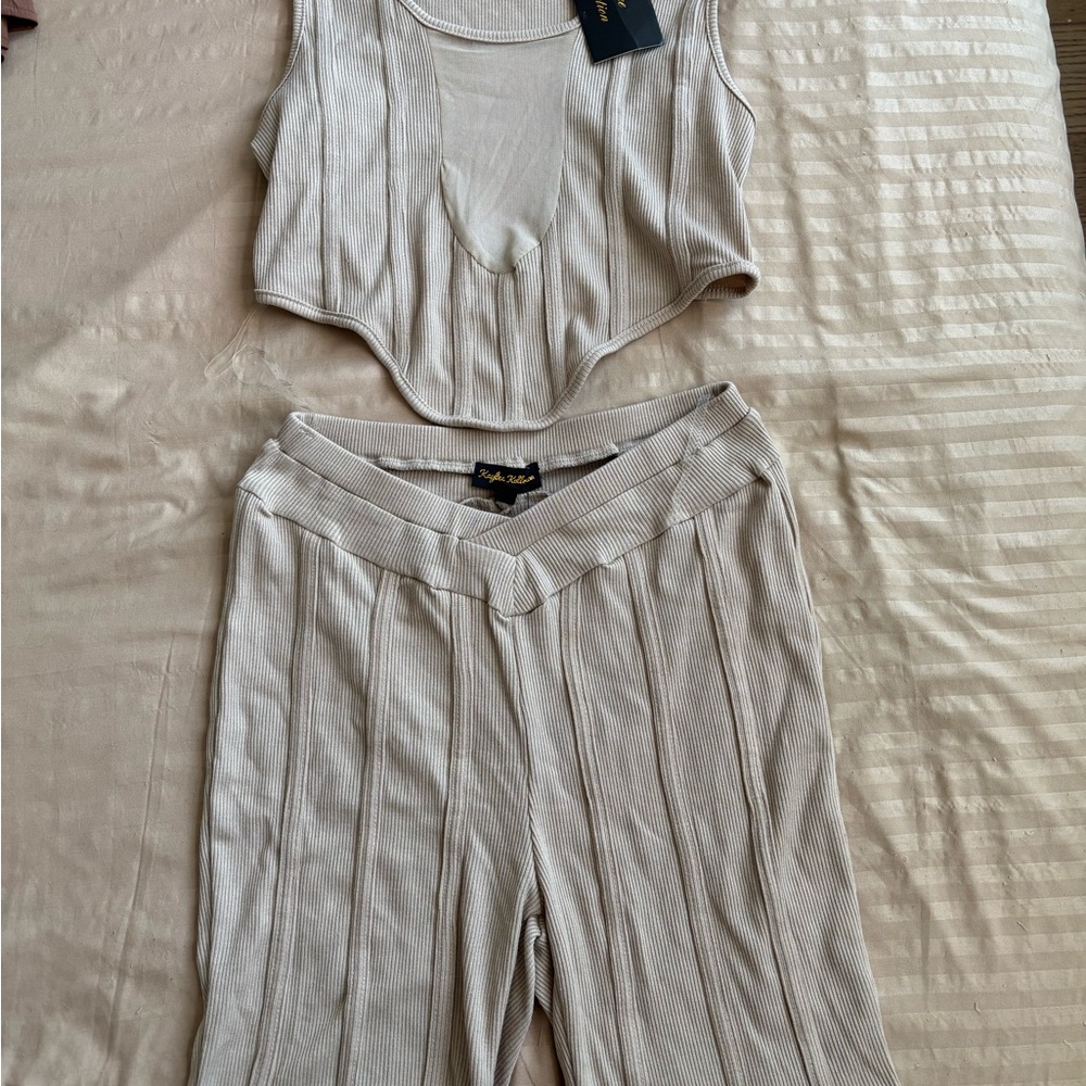 SHEIN Tan Ribbed Shorts Jumpsuit